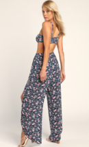 Lulus Best Vacation Navy Blue Floral Print Two-Piece Jumpsuit, Size Large - $52.00