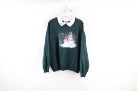 Vintage 90s Streetwear Womens Petite Medium Faded Christmas Collared Swe... - £30.54 GBP