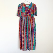 Vintage 90s Amara Midi Dress Floral Abstract Vibrant Rayon Silk Small Te... - $26.99