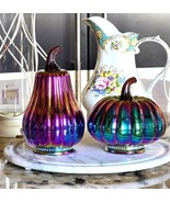 Target Bullseye Playground Halloween Iridescent Pumpkins Glass set of 2 NEW - $28.70