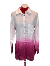 Soft Surroundings Linen Shirt Women LARGE Ombre Pink Tunic Pink Long Sle... - $39.59