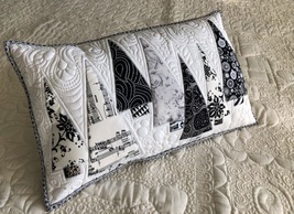 Quilted Christmas pillowcase, White-black trees pillow cover, Decorative pillow - £54.57 GBP