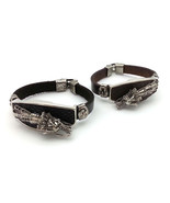 Leather Bracelet with Metal Asian Dragon Head Design Figure - Pick Color - $17.82 CAD