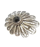FLOWER oval BROOCH pendant in sterling SILVER 925 filigree with green st... - £26.74 GBP