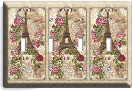 Paris Eiffel Tower Roses Vitage Post Card 4 Gang Light Switch Wall Plates Decor - £16.02 GBP