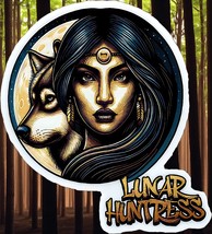 Lunar Huntress Wolf Moon Sticker 4&quot; Round – Mystic Goddess Art Decal - €0,83 EUR