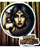 Lunar Huntress Wolf Moon Sticker 4&quot; Round – Mystic Goddess Art Decal - €0,83 EUR