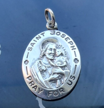 Theda 925 Sterling Silver Antique Art Deco Saint Joseph Religious Medal Pendant - $45.82