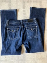 Vigoss Boot Cut  jeans Sz 9 Dark Wash Embroidered Pockets Big white Stit... - $34.30