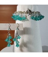 Charm Bracelet Earrings Set Handmade Turquoise Czech Glass Flower Beads ... - £45.38 GBP