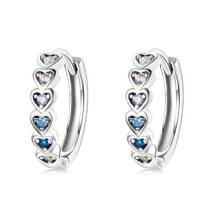 Genuine 925 Sterling Silver Women Multicolor Enamel Heart Hoop Earrings Rainbow  - £18.04 GBP