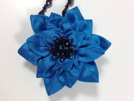New Handmade Crystal Fabric Blue Dahlia Flower Pendant Necklace Brooch Pin 3.5&quot; - £11.86 GBP+