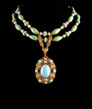 Vintage edwardian style Necklace - venetian Turquoise beads - W Germany ... - $325.00