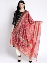 Women&#39;s Woven Scarf Chunni Red &amp; Gold Colored Printed Silk Dupatta Fancy... - £11.25 GBP