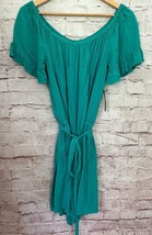 New York &amp; Company Green Off the Shoulder Romper Rayon Tie Waist Size Me... - £38.54 GBP