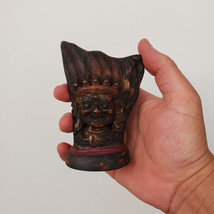 Rare Tibetan Buddhist Mahakal Bhairab Head Carved on Deer Horn 4&quot; - Nepal - $111.99