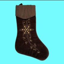 Dyno Seasonal Solutions Brown Velvet Gold Rhinestone Snowflake Stocking 19” - $20.57