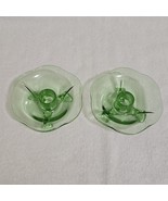 Vintage Green Uranium Lotus 3 Footed Glass Candlestick Holders Set of 2 - $47.06 CAD