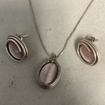 925 Sterling Earrings &amp; Pendant Three Piece Cats Eye Set 19” 925 Necklace - £23.49 GBP
