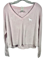 VS Pink Women&#39;s Cropped Top Long Sleeve V Neck Cotton Blend Size XS Pink - £10.07 GBP
