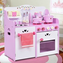 Kids Kitchen Wood Play Toy Pink White Pretend Cooking Playset Strawberry Toddler - £144.00 GBP