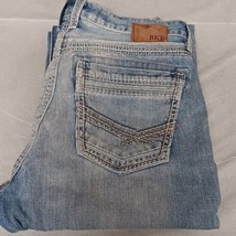 BKE Tyler Blue Jeans 34S 34x30 Light Washed Denim Relaxed Fit Straight Leg - $36.95