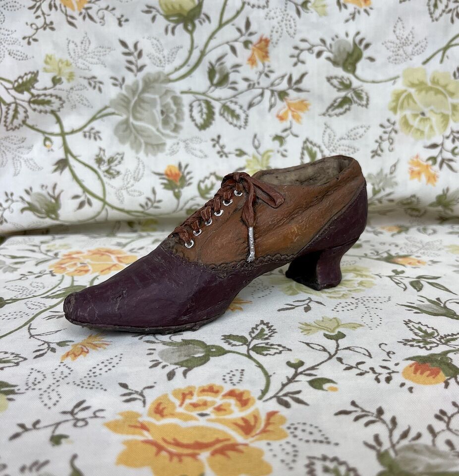 Vtg 1990s Victorian Shoe Sculpture Clay Resin Brown Womens Figurine Pape... - $8.80