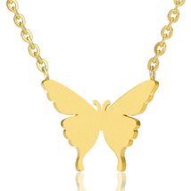 Charm Butterfly Necklace For Women Girls Stainless Steel Gold Chain Necklace But - £19.95 GBP