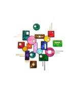 4-piece Colorful Wood w/Metal Wall hanging, Abstract Sqaure wall sculpture 36x36 - $277.19