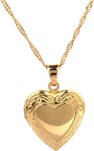 Valentines Heart Locket Pendant Necklace 24K Gold Color Romantic Fancy H... - £42.16 GBP