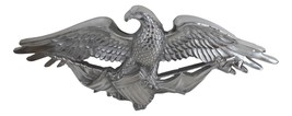 Large 26&quot; Polished Aluminum Bald Eagle Clutching USA Flags And Crest Wall Decor - £79.92 GBP