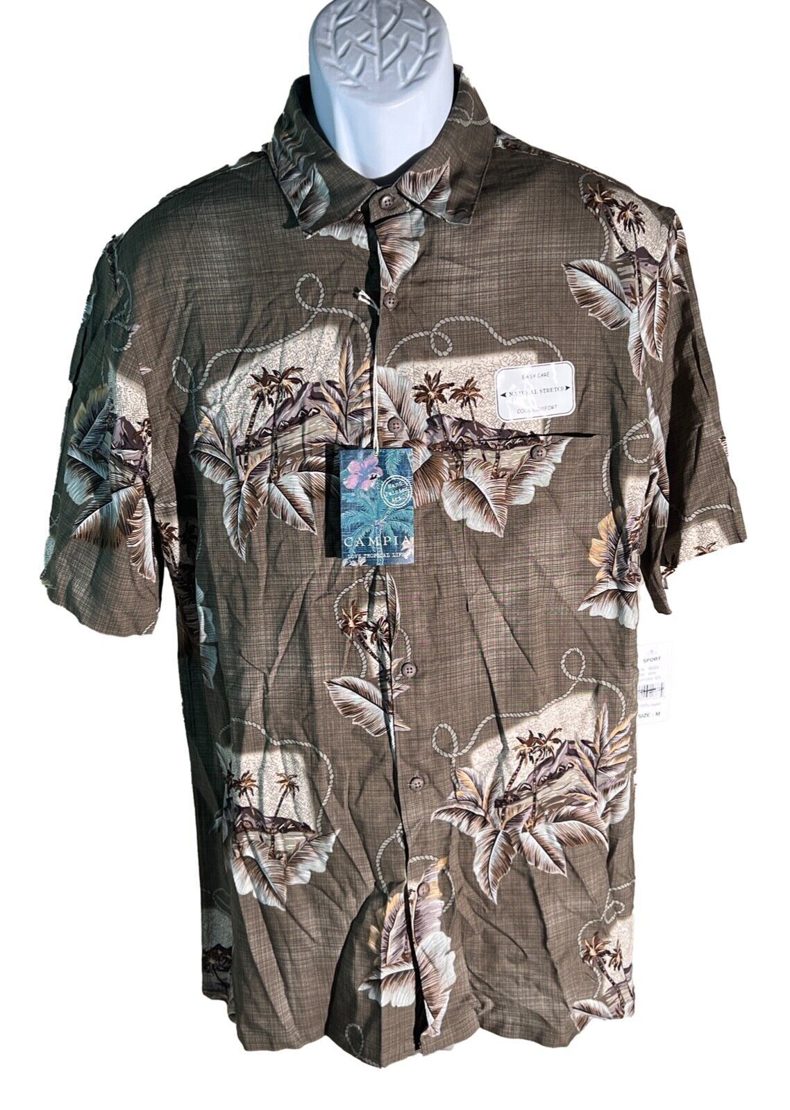CAMPIA Men&#39;s Short Sleeve Button Down Floral Shirt Brown Medium NWT - $19.79