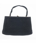 Small Black Vintage Purse Beaded Evening Bag Kiss Lock Gold tone Hardware - $19.85 CAD