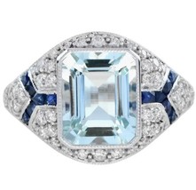 2.00 Ct Emerald Cut Aquamarine Vintage Engagement Ring 14k White Gold Finish - £70.69 GBP