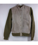Vtg Sweater Bee By Sanff  Suede Leather Sweater Jacket Small 100% Acryli... - $53.91 CAD