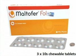 Original Maltofer Fol Chewable Tablets 30&#39;S For Iron Deficiency Free Shipping - £19.06 GBP