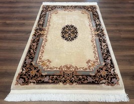 Chinese Aubusson Wool Rug 4x6, 90 Line Rug, Wool, Oat &amp; Black - $1,550.00