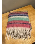 Free People Fringe Pink Blue Yellow Stripe Blanket 60” x 50” Striped Thr... - $40.60 CAD