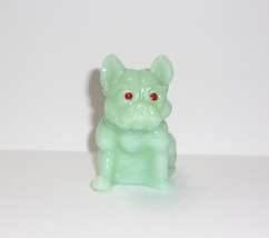 Westmoreland Glass Mold Jadeite Green Red-Eyed French Bulldog Figurine - £30.94 GBP