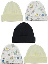Bambini One Size Unisex Beanie Baby Caps (Pack of 5) 100% Cotton White/Yellow/Bl - £13.30 GBP