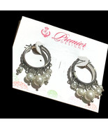 premier designs silver tone faux pearl hoop Earrings - $13.04