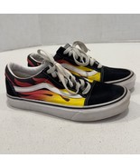 Vans Old Skool Flame Sneakers - Black Yellow Fire Shoes - Youth Size 7 - $54.69 CAD