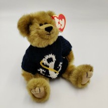 TY Beanie Baby Salty Plush Brown Jointed Teddy Bear Navy Nautical Sweate... - £12.30 GBP