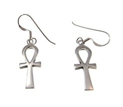 Solid 925 Sterling Silver Ankh / Egyptian Cross Drop Dangle Hook Earrings - £15.21 GBP