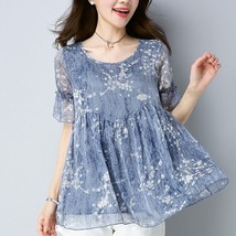 Mono chiffon floral blouse women short sleeve clothing korean fashion 2022 loose o neck thumb200