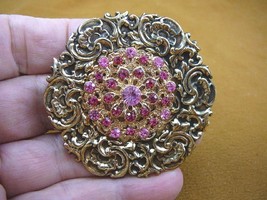 (bb601-140) pink rhinestone flower scrolled textured circle brooch pin pendant - £15.68 GBP