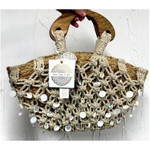 NWT Boho Macrame Tote Bag Seashell Jute Straw Purse Coastal Beach Festival - $67.32