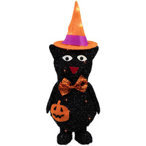 24&quot; Lighted Black Cat in Witch&#39;s Hat Halloween Yard Decoration - £99.55 GBP