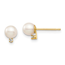 14K Madi K 4-5mm White Round FW Cultured Pearl .02ct Diamond Post Earrings SE294 - £143.30 GBP