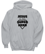 Religious Hoodie Jesus Is My Super Hero Ash-H  - £27.37 GBP